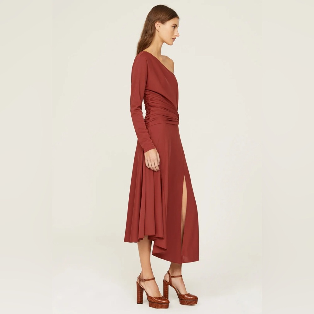 TANYA TAYLOR EUC one shoulder asymmetrical dress -auburn -0